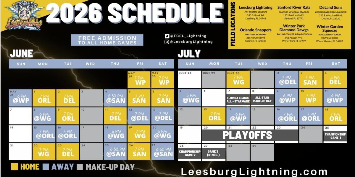 2026 Lightning Schedule Announced